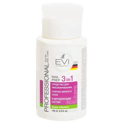 evi professional средство для обезжиривания ногтей и снятия липкого слоя nail prep 3 в 1 150 мл, с дозатором-0