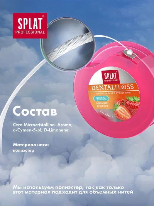 Зубная нить Splat Professional Dental Floss объемная с ароматом клубники 30м
