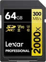 Lexar Professional 2000x SD-карта, 64 ГБ, карта памяти SDXC UHS-II, скорость чтения до 300 МБ/с, для зеркальных видеокамер кинематографического качест