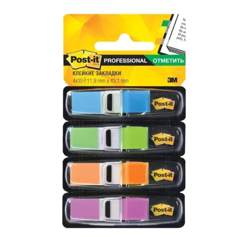 Закладки самоклеящиеся POST-IT Professional пластиковые, ширина 12 мм, набор 4 цвета по 35 штук, 683-4ABX