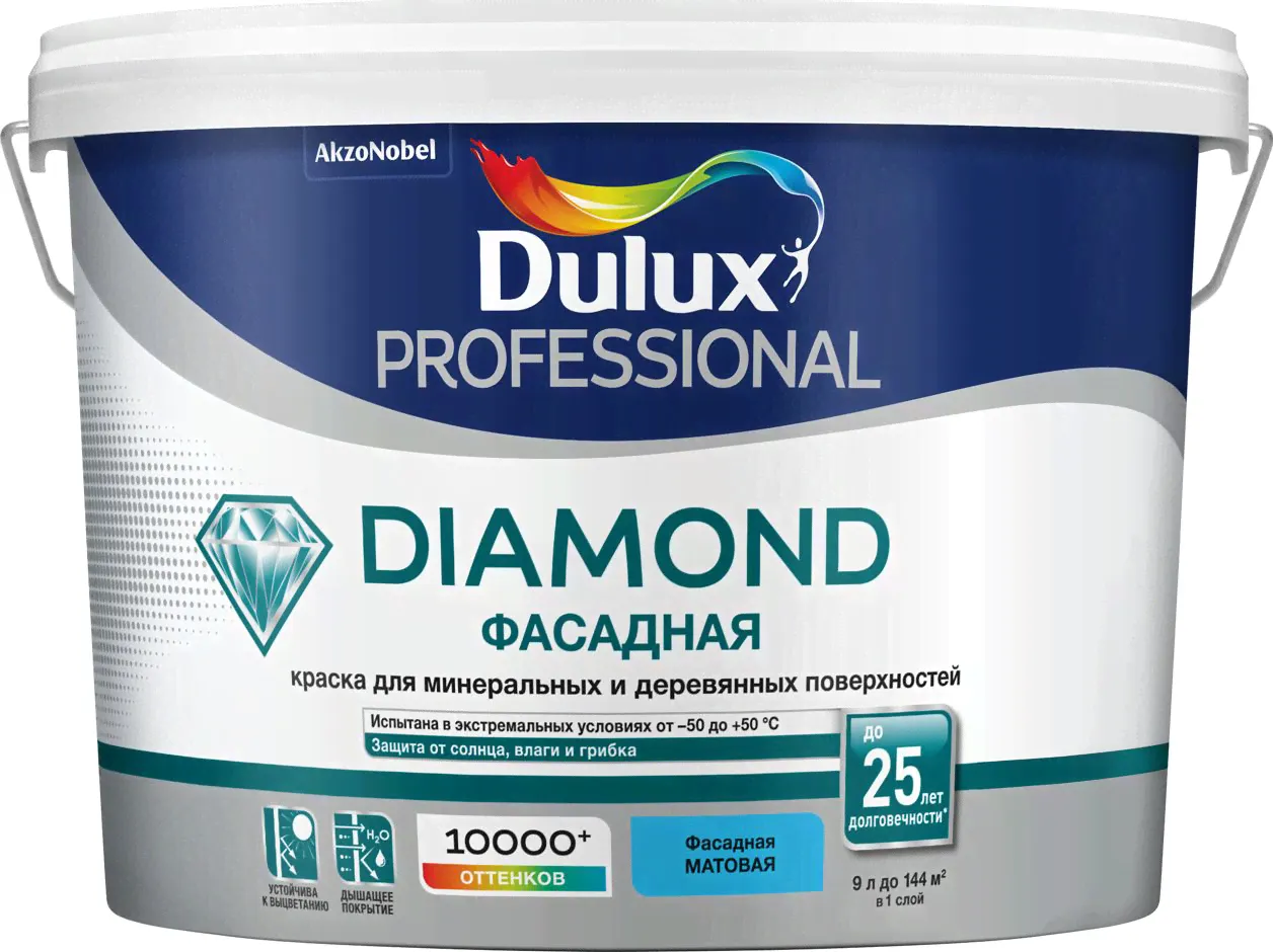 Краска Dulux Professional Diamond Фасадная Гладкая мат BC 9л
