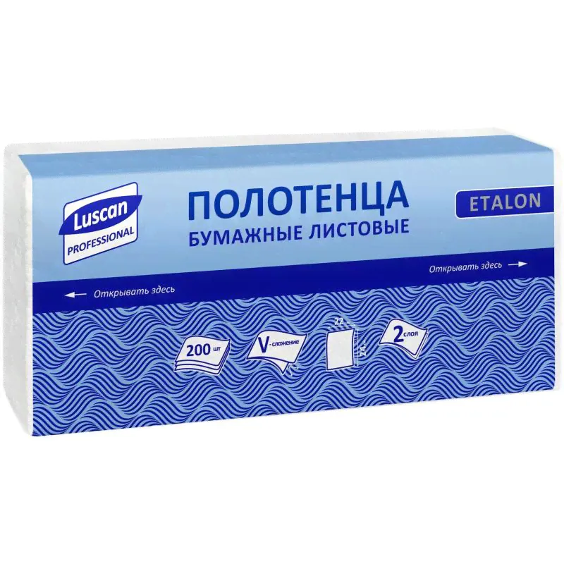Полотенца бумажные д/дисп. Luscan Professional Vслож 2сл белцел200л18пач/уп-0