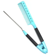 gera professional, расческа-выпрямитель для волос с металлическим зажимом, голубая
