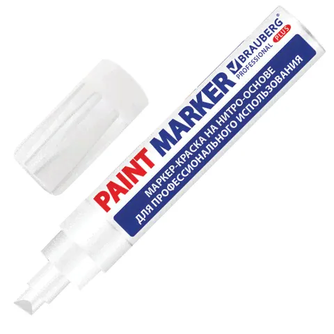 Маркер-краска Brauberg Professional plus jumbo "Paint marker", белый, скошенный 8 мм, нитро-основа