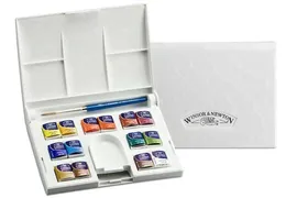 Набор акварели Winsor&Newton"Professional" 14 мал кювет + кисть в пластик кор