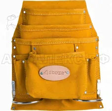 Сумка поясная STAYER PROFESSIONAL для ручного инструмента, кожаная, 10 карманов, 2 скобы