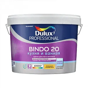 Краска Dulux Bindo 20 для кухни и ванной латексная полуматовая BW Professional 9л-0