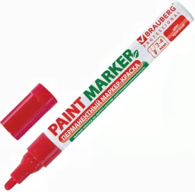 Маркер-краска лаковый (paint marker) 4 мм, КРАСНЫЙ, БЕЗ КСИЛОЛА (без запаха), алюминий, BRAUBERG PROFESSIONAL, 150874-0