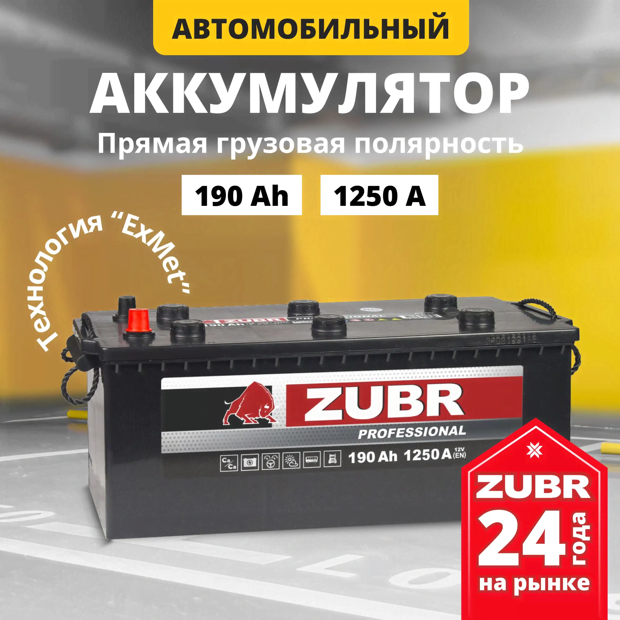 Аккумулятор автомобильный 12v 190 Ah ZUBR Professional 190 Ач 1250 А R+ прямая полярность грузовая (плюс справа) 513x223x217 стартерный акб для автомобиля, машины (без борта)-0