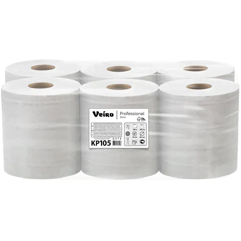 Полотенца бумажные в рулоне Veiro Professional Basic KP105 1-х слойные 300 м 6 шт.