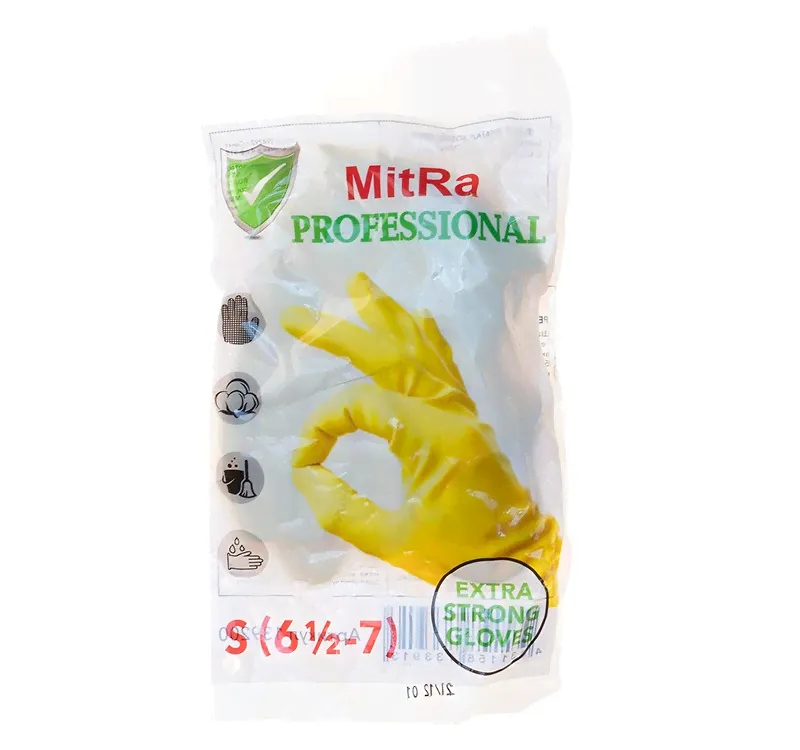 Перчатки резиновые Mitra Professional с хлопковым напылением желтые S-0